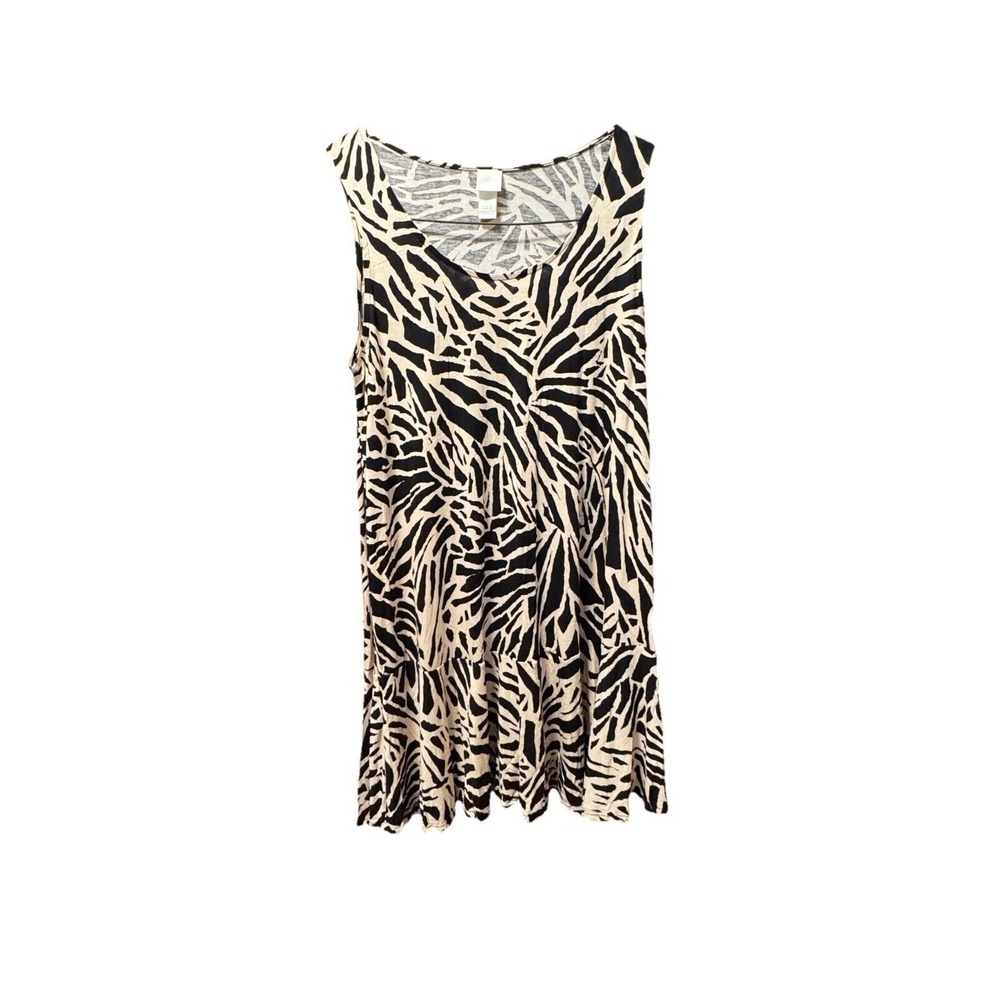 HM Womens Medium Tan Black Abstract‎ Animal Print Sleeveless Viscose Shift Dress